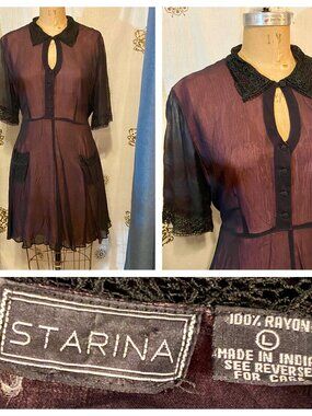 Vintage STARINA Grunge Revival Black Dress Keyhole Neck Witch Whimsigoth Y2K L